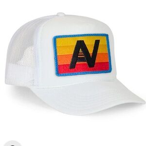 Aviator Nation White Trucker Hat with Rainbow Patch